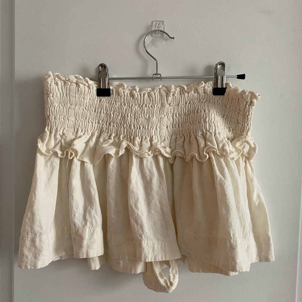 Cream Smocked Ruffle Shorts